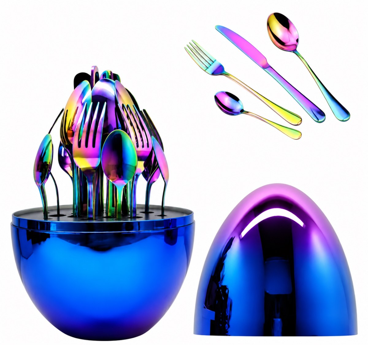 Set de Cubiertos Huevo Tornasol